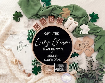 Graviditetsmeddelande för St. Patrick's Day: Lucky Charm-avslöjande (digital mall)
