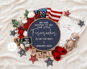 Fourth of July Baby Announcement: Little Firecracker Social Media Reveal (Digital Download)