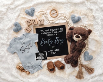 Boy Pregnancy Announcement Digital Neutral Baby Boy Announcement Gender Reveal Announce Pregnancy Editable Template Social Media Reveal