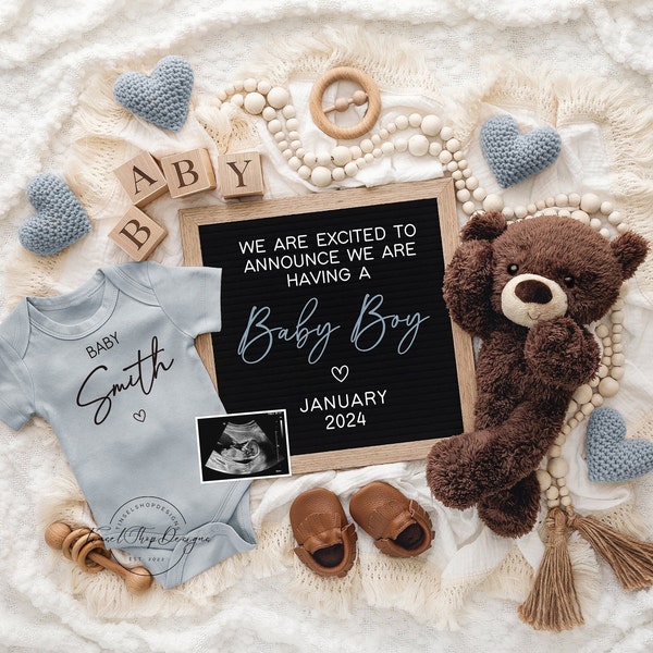 Boy Pregnancy Announcement Digital Neutral Baby Boy Announcement Gender Reveal Announce Pregnancy Editable Template Social Media Reveal