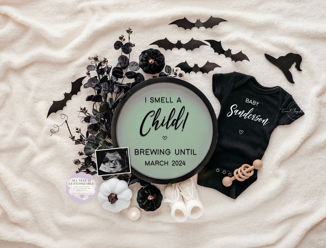 Halloween Pregnancy Announcement Digital Fall Baby Announcement Spooky Editable Template Instant