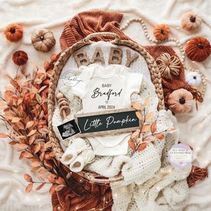 Fall Pregnancy Announcement Digital Autumn Baby Announcement Social Media Boy Gender Reveal Girl Neutral Baby Basket  Little Pumpkin