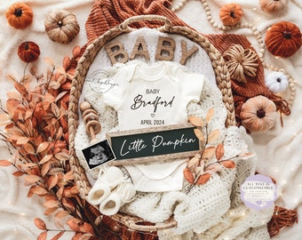 Fall Pregnancy Announcement: Little Pumpkin, Gender Reveal (Digital)