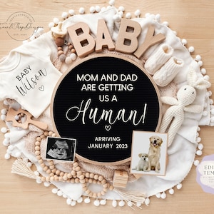Pet Gender Neutral Pregnancy Announcement | Editable Template |  Pregnancy Reveal For Social media| Dog | Cat | Getting a Human