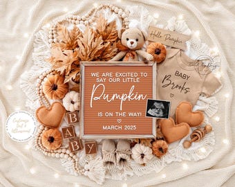 Fall Pregnancy Announcement | Pumpkin Theme, Gender Neutral (Digital)