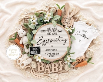 Easter Baby Announcement, Digital Pregnancy Announcement, Gender Neutral Reveal, Spring Baby Reveal, Social Media Reveal, Eggspecting Baby