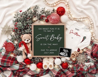 Christmas Pregnancy Announcement Holiday Digital Baby Announcement Editable Template Instant Download Girl Gender Reveal Sweet Baby