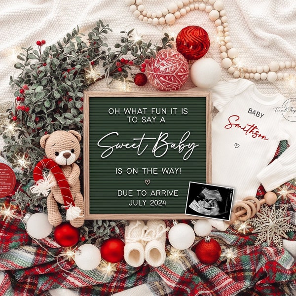 Christmas Pregnancy Announcement Holiday Digital Baby Announcement Editable Template Instant Download Girl Gender Reveal Sweet Baby