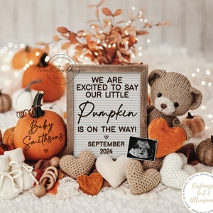 Fall Pregnancy Announcement Digital  Baby Announcement Neutral Autumn Boy Gender Reveal Girl Editable Template Instant Download Social Media