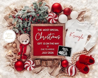 Christmas Pregnancy Announcement: Holiday Digital Baby Announcement, Special Gift, Editable Template
