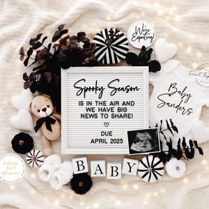 Halloween-Schwangerschaftsankündigung, Herbst-Babyankündigung, bearbeitbare Schwangerschaft enthüllen, gruselige Saison Baby offenbaren, kleine Boo-Babykarte, kundenspezifisch