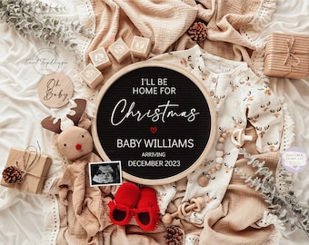 Christmas Digital Pregnancy Announcement \ Baby Announcement \ Editable Template\ I'll be home for Christmas