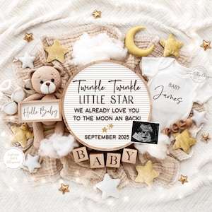 Digital Pregnancy Announcement, Baby Announcement, Instant Download, Editable Template, Announcement, Moon Star Theme, Unique Reveal Ideas