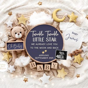 Pregnancy Announcement Digital, Baby Announcement, Instant Download, Editable Template, Announcement, Gender Neutral, Moon Star Theme,