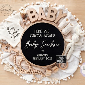 Annuncio di gravidanza digitale\Gender Neutral Baby\Modello modificabile\New baby Reveal\Social Media\Qui cresciamo di nuovo
