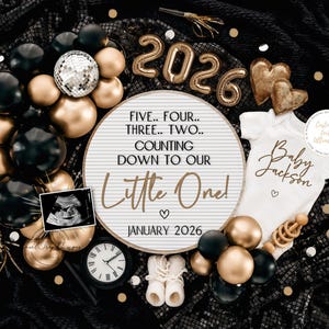 New Year Digital Pregnancy Announcement \ Baby Announcement Gender Neutral \ Editable Template \ 2026 \ Counting down to our little one