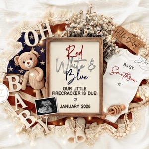 Fourth of July Pregnancy Announcement Digital, 4th Baby Announcement, Editable Template, Social Media, Instant Download, Summer Baby Due