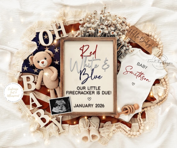 Fourth of July Baby Announcement, Red White and Blue, Editable Template (Digital Download)