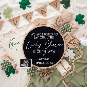 St. Patrick's day Digital Pregnancy Announcement\ Baby Announcement \ Editable Template\Reveal \ Social Media \ Meet you\ Lucky Charm