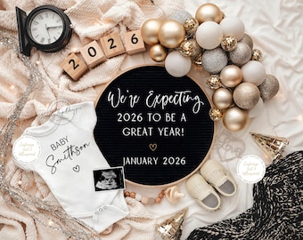 New Year Digital Pregnancy Announcement \ Baby Announcement\ Gender Neutral \ Editable Template \ We're expecting 2026