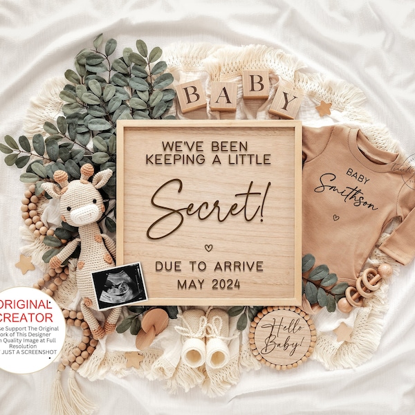 Digital Pregnancy Announcement, Gender Neutral Baby Announcement, Downloadable Editable Template, Social Media Reveal, Little Secret