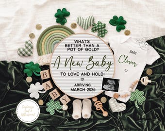 St Patrick's Day Baby Announcement, Gender Neutral Reveal (Digital Download)