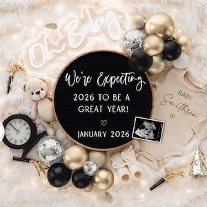 Annuncio di gravidanza digitale di Capodanno \ Annuncio del bambino \ Genere neutro \ Download immediato \ Ci aspettiamo il 2025, NYE gennaio rivelazione