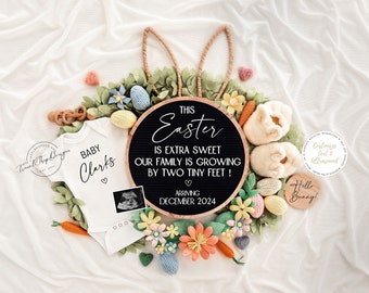 Easter Pregnancy Announcement Digital, Spring Baby Announcement, Gender Neutral Template, April Boho Reveal, Easter is Extra Sweet