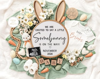 Easter Pregnancy Announcement, Spring BabyAnnouncement, Little Somebunny, Editable Template (Digital Download)