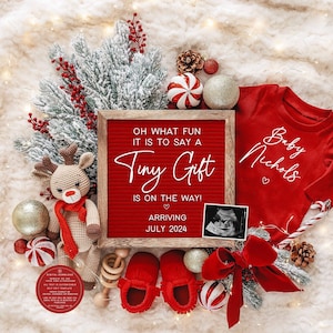 Christmas Pregnancy Announcement Holiday Digital Baby Announcement Editable Template Instant Download Girl Gender Reveal Tiny Gift Reindeer