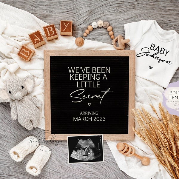 Digital Pregnancy Announcement \ Editable Template \ Social Media Reveal \ Gender Neutral \ Elephant\ Keeping a little secret