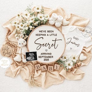 Spring Baby Announcement, Digital Pregnancy Announcement, Editable Template, Instant Download, Custom Pregnancy Reveal, Little Secret