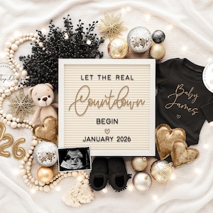Bearbeitbare neue Jahr Schwangerschaftansage, Babymitteilung Digital, anpassbare Baby offenbaren, 2025 moderne Vorlage, sofortiger Download Baby