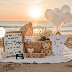 Beach Pregnancy Announcement, Digital Pregnancy Announcement, Nautical Baby Announcement, Instant Download, Editable Template, Sweet baby