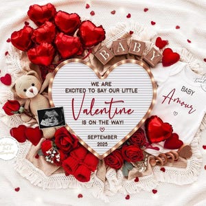 Valentinstag Babymitteilung, digitale Schwangerschaftsankündigung, bearbeitbare Vorlage, Sofort-Download, benutzerdefinierte Ankündigung, Baby offenbaren