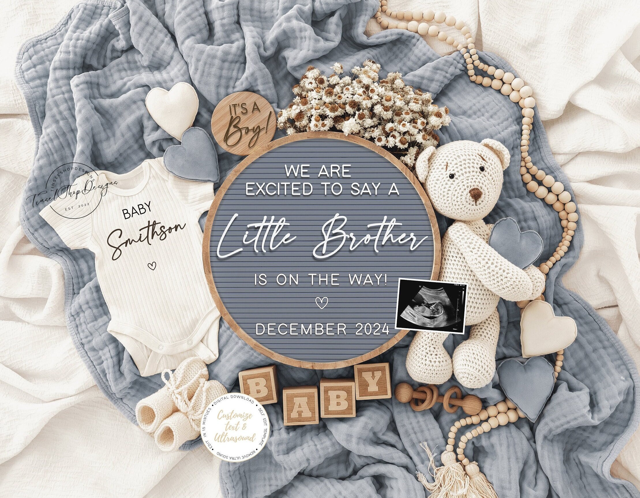 Little Brother Pregnancy Announcement, Digital Baby Announcement, Blue  Gender Reveal, Teddy Bear, Social Media Reveal, Spring Baby Boy - Etsy