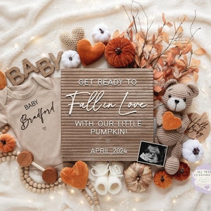 Fall Pregnancy Announcement Digital Gender Neutral Autumn Baby Announcement Social Media Reveal Instant Editable Template Fall in love