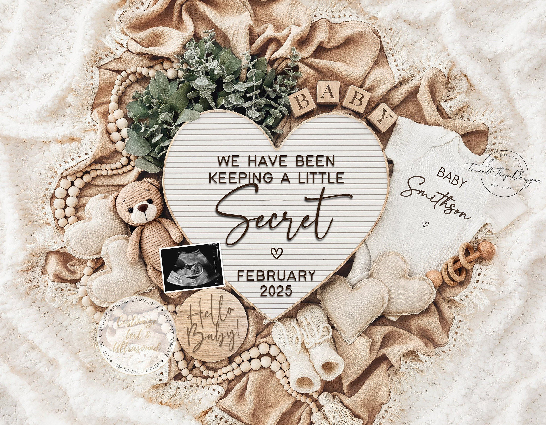 Pregnancy Announcement Digital Baby Announcement Gender Neutral Pregnancy Summer Reveal Ideas Instant Download Due February Little Secret