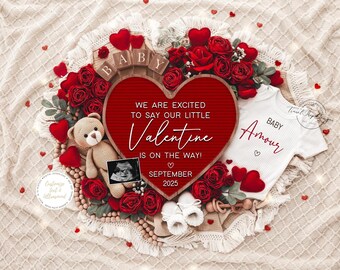Valentinstag Schwangerschaftsankündigung: Bearbeitbare geschlechtsneutrale Vorlage (Digitaler Download)