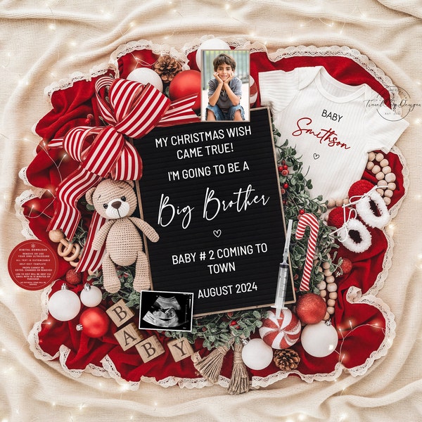Christmas Pregnancy Announcement Holiday Digital Baby Announcement Editable Template Instant Download Boy Girl Christmas IVF Big Sibling