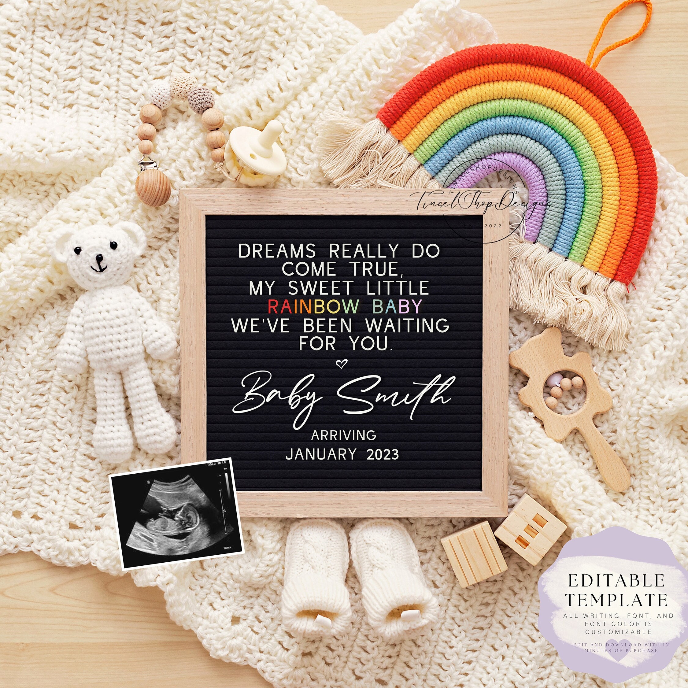 Rainbow Baby Pregnancy Announcement: Gender Neutral, Editable Template (Digital Download)