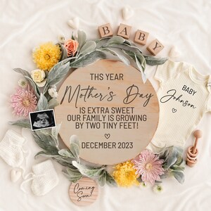 Mother&#39;s day Digital Pregnancy Announcement, Gender Neutra Editable Template, Minimalist baby announcement, A Tiny Gift