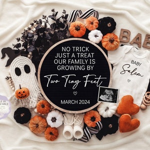 Halloween Pregnancy Announcement Digital Fall Baby Announcement Spooky Editable Template Instant Download Gender Neutral  Trick or Treat