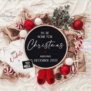 Christmas Digital Pregnancy Announcement \ Baby Announcement\ Gender Neutral \ Editable Template \ I'll be home for Christmas