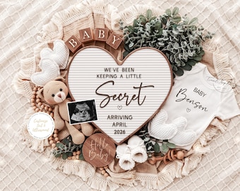 Pregnancy Announcement Template, Digital Pregnancy Announcement, Baby Announcement, Instant Download, Editable Baby Announcement, Secret