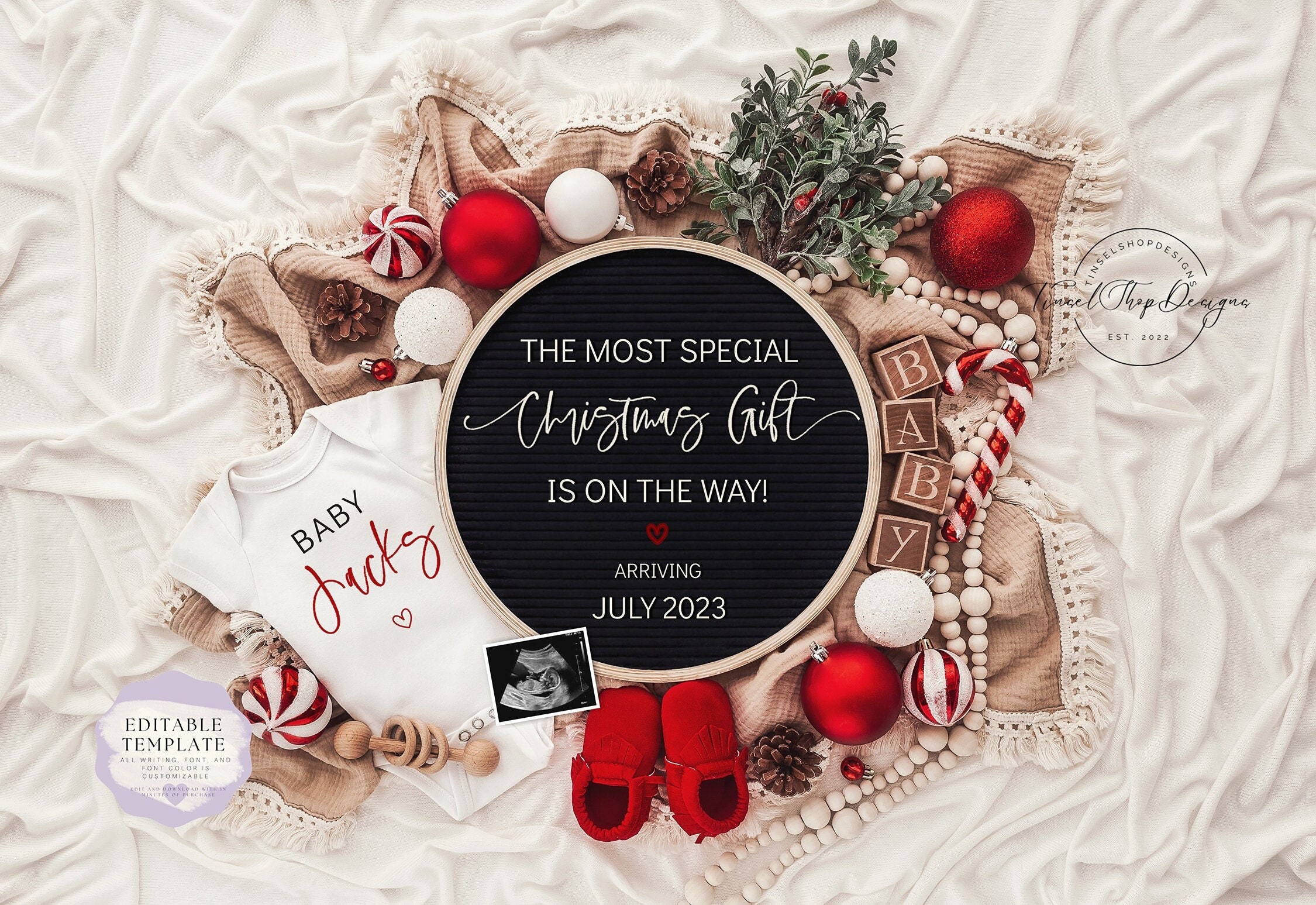 Pregnancy Announcement Template Christmas Etsy