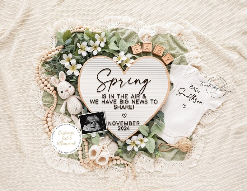 Spring Pregnancy Announcement, Digital Baby Announcement, Social Media Reveal Ideas, Personalized baby announcement, Spring is in the Air