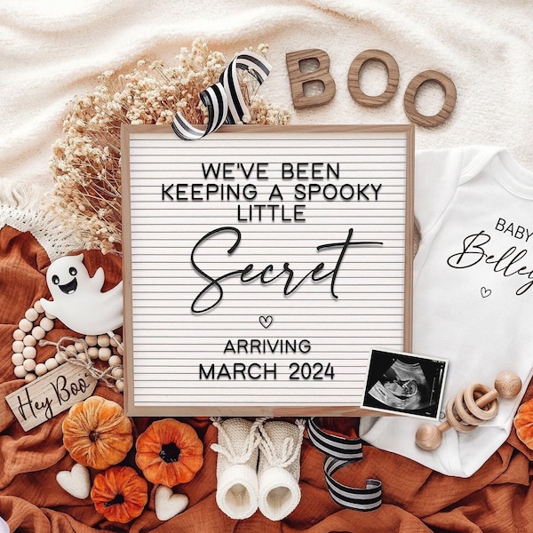 Halloween Pregnancy Announcement Digital Fall Baby Announcement Spooky Editable Template Instant Download Gender Neutral Spooky Secret