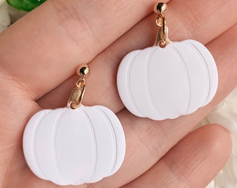 Handmade Polymer Clay Pumpkin Earrings, Hypoallergenic Dangle Earrings