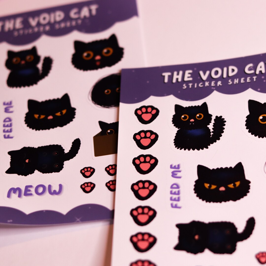Void Black Cat Sticker Sheet Kawaii Shiny Laptop Decor Fluffy Kitty ...